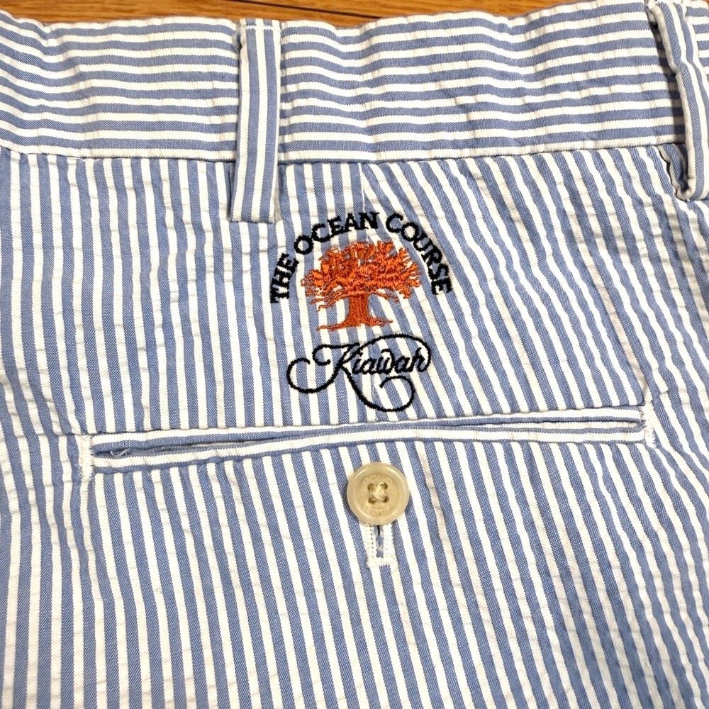 Polo Golf Ralph Lauren Kiawah Ocean Course Mens 36 Seersucker Shorts Blue White